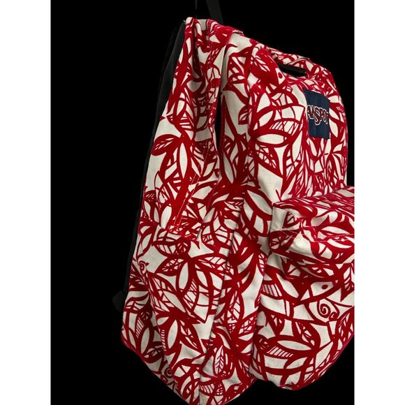 Jansport Red & White Floral Pattern Backpack With Front Pocket & Padded Straps - Picture 3 of 10